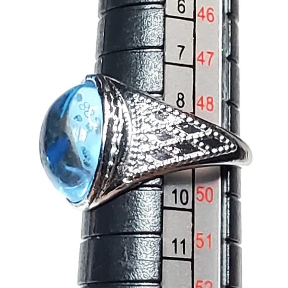 Silver Tone Ring Sz 5 Unsigned Light Blue Cabochon - Picture 3 of 5